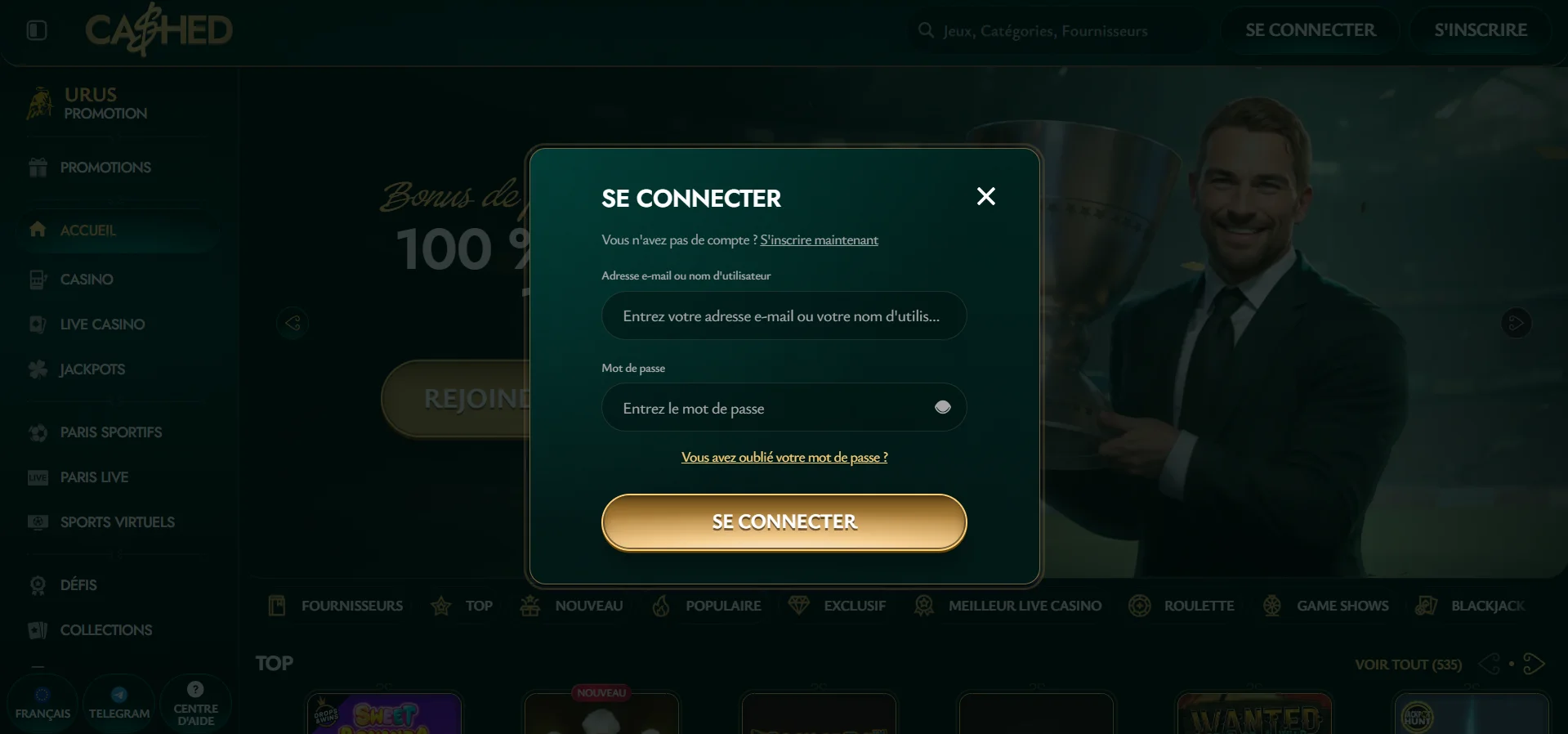 Cashed Casino : connexion à l'application
